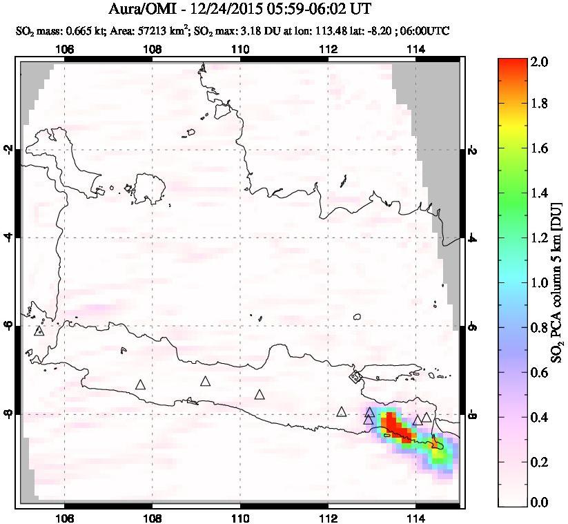 A sulfur dioxide image over Java, Indonesia on Dec 24, 2015.