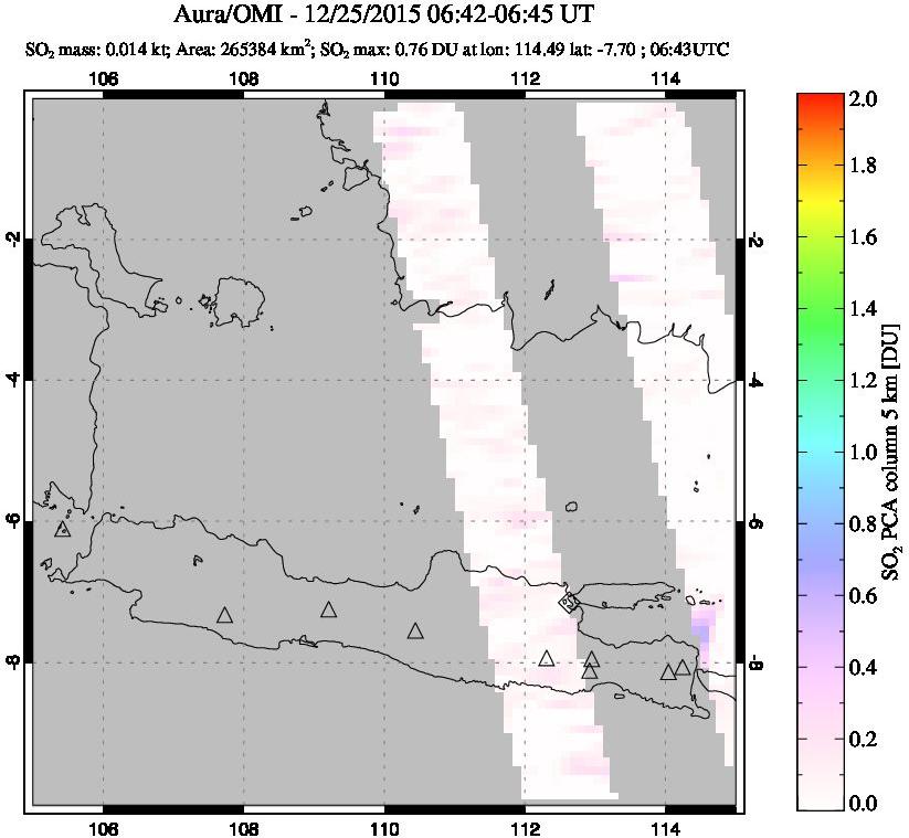 A sulfur dioxide image over Java, Indonesia on Dec 25, 2015.