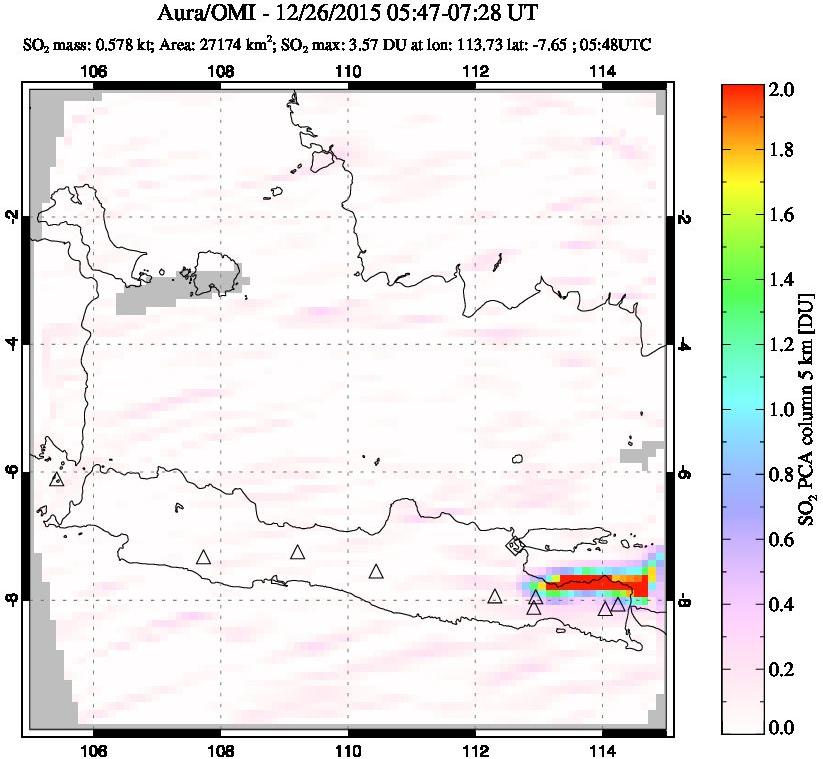 A sulfur dioxide image over Java, Indonesia on Dec 26, 2015.