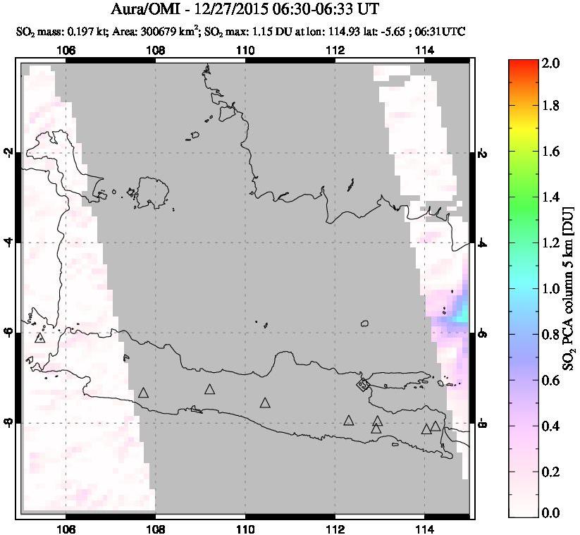 A sulfur dioxide image over Java, Indonesia on Dec 27, 2015.