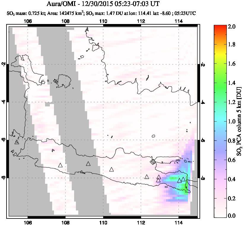 A sulfur dioxide image over Java, Indonesia on Dec 30, 2015.