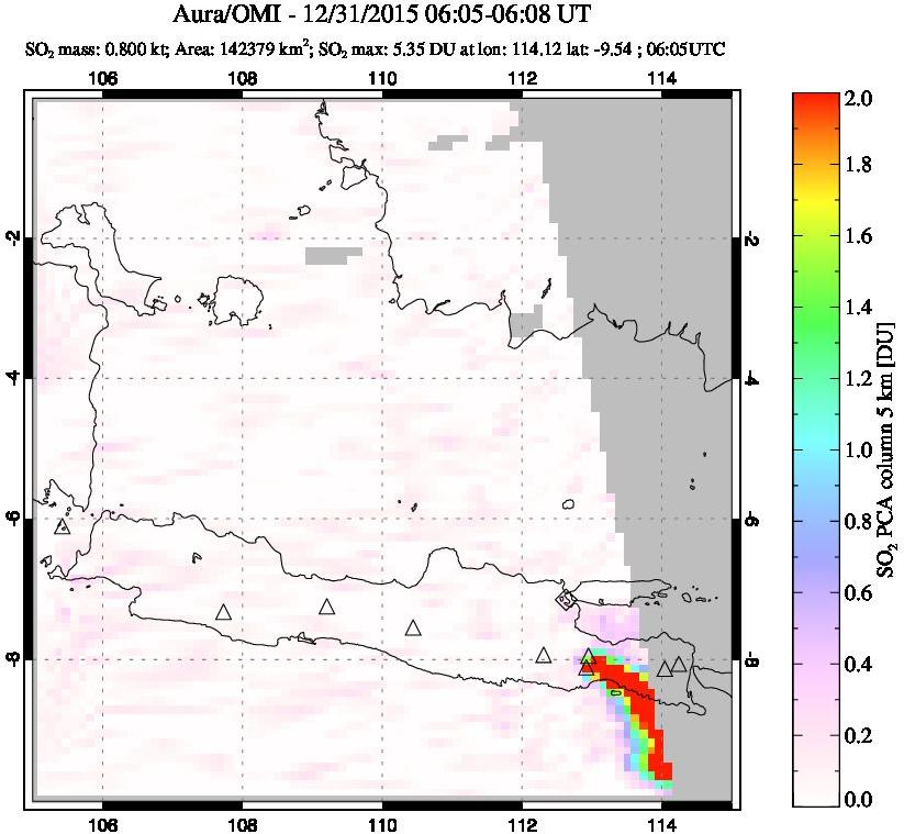 A sulfur dioxide image over Java, Indonesia on Dec 31, 2015.