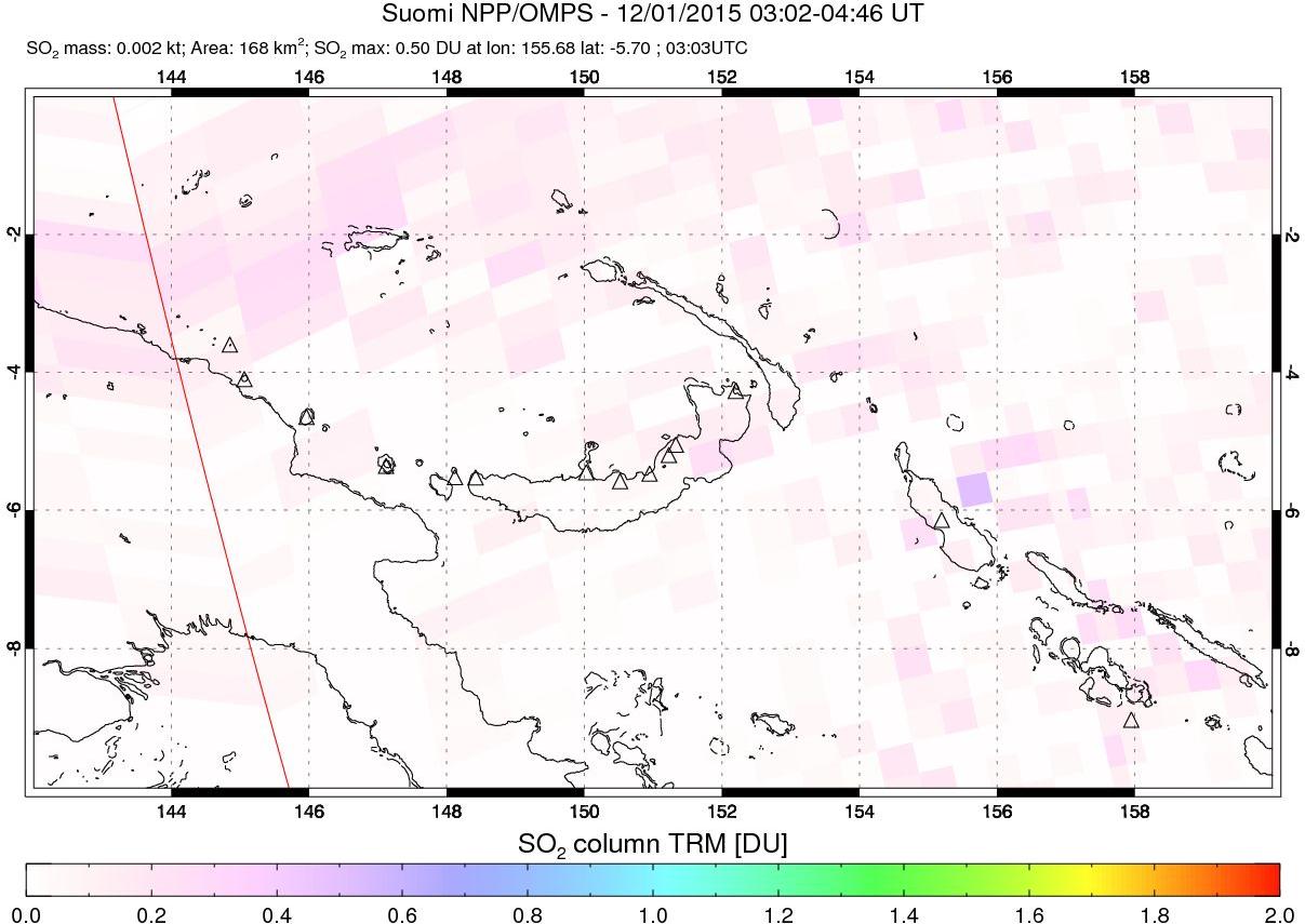 A sulfur dioxide image over Papua, New Guinea on Dec 01, 2015.