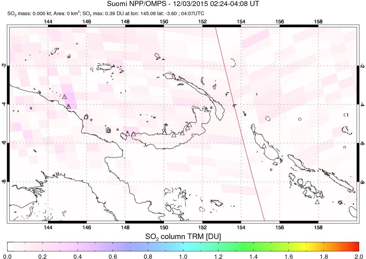 A sulfur dioxide image over Papua, New Guinea on Dec 03, 2015.