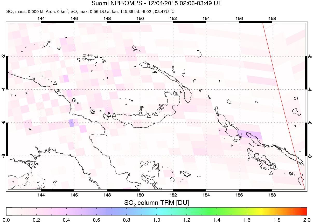 A sulfur dioxide image over Papua, New Guinea on Dec 04, 2015.