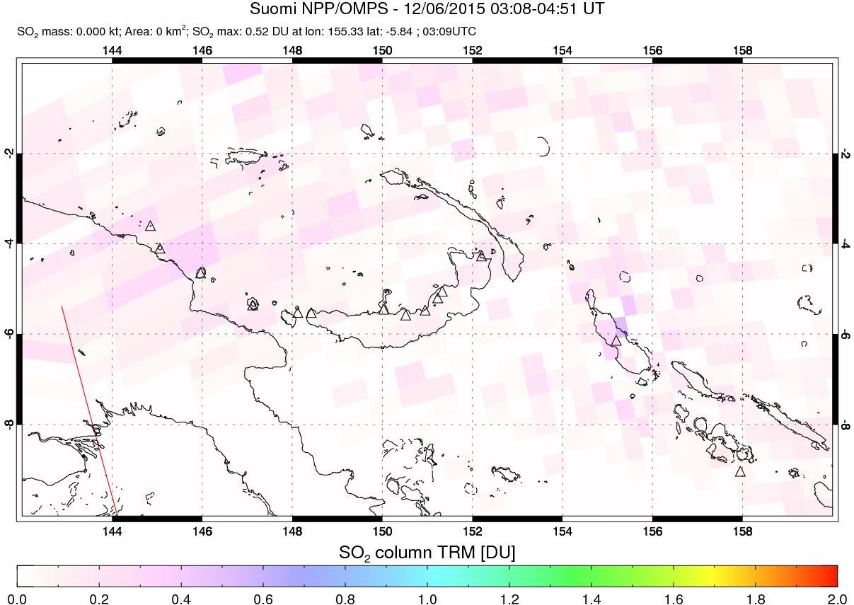 A sulfur dioxide image over Papua, New Guinea on Dec 06, 2015.