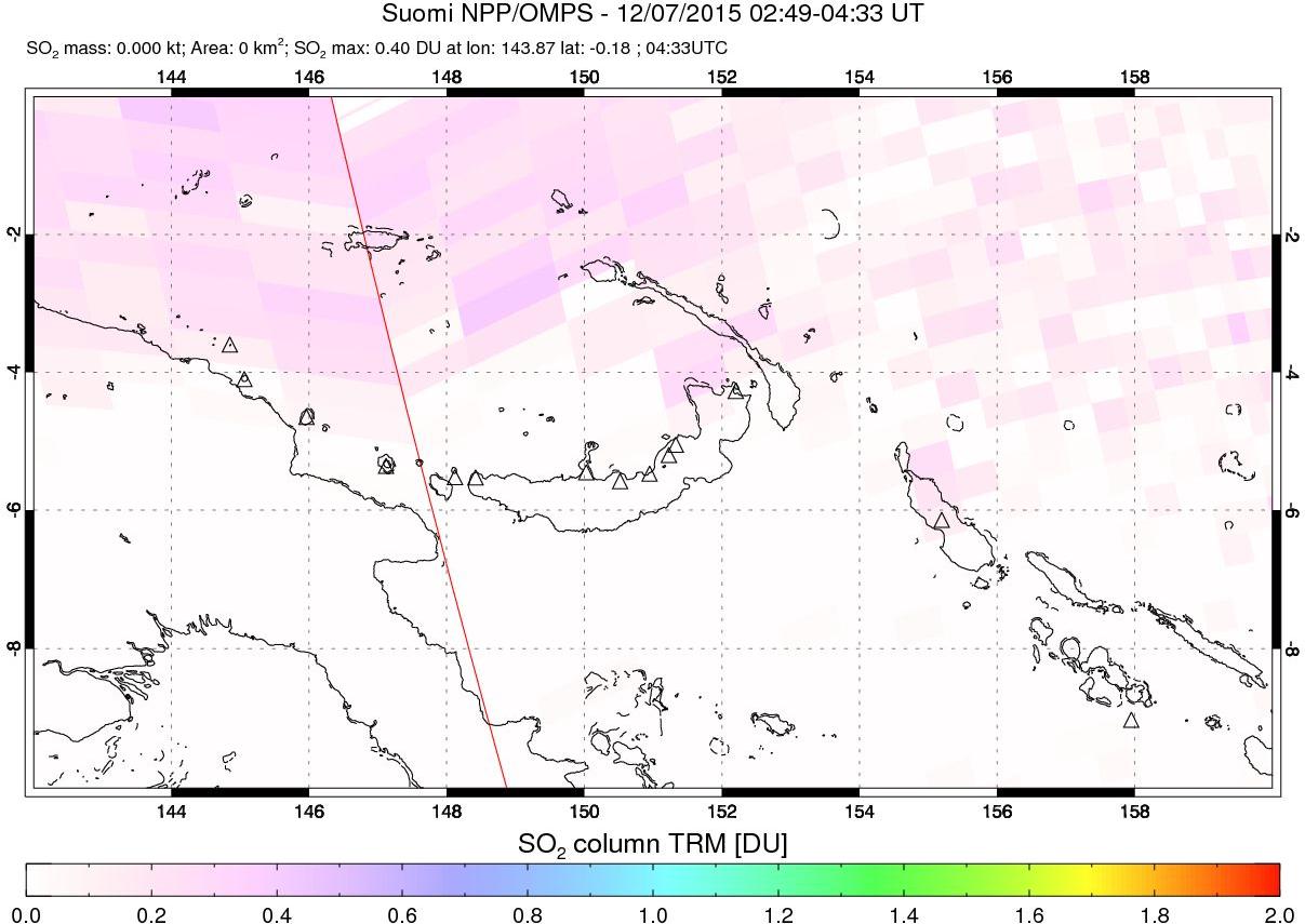 A sulfur dioxide image over Papua, New Guinea on Dec 07, 2015.