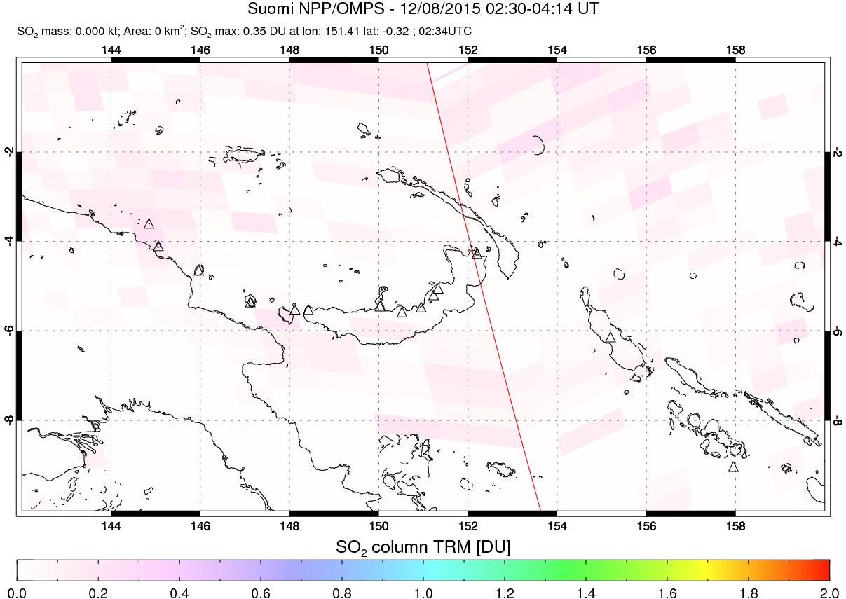 A sulfur dioxide image over Papua, New Guinea on Dec 08, 2015.