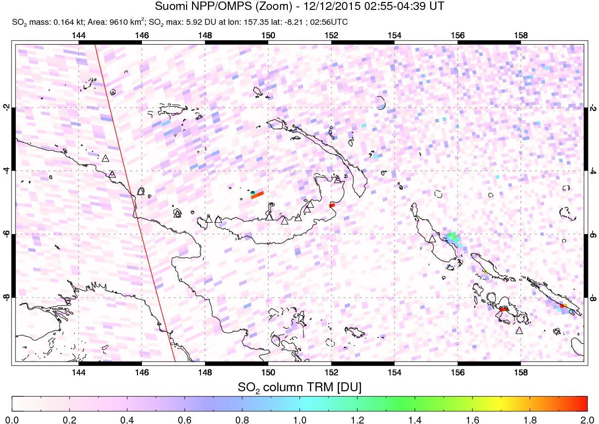 A sulfur dioxide image over Papua, New Guinea on Dec 12, 2015.