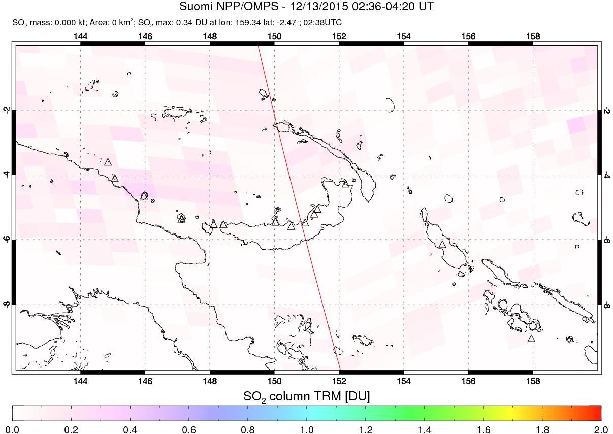 A sulfur dioxide image over Papua, New Guinea on Dec 13, 2015.