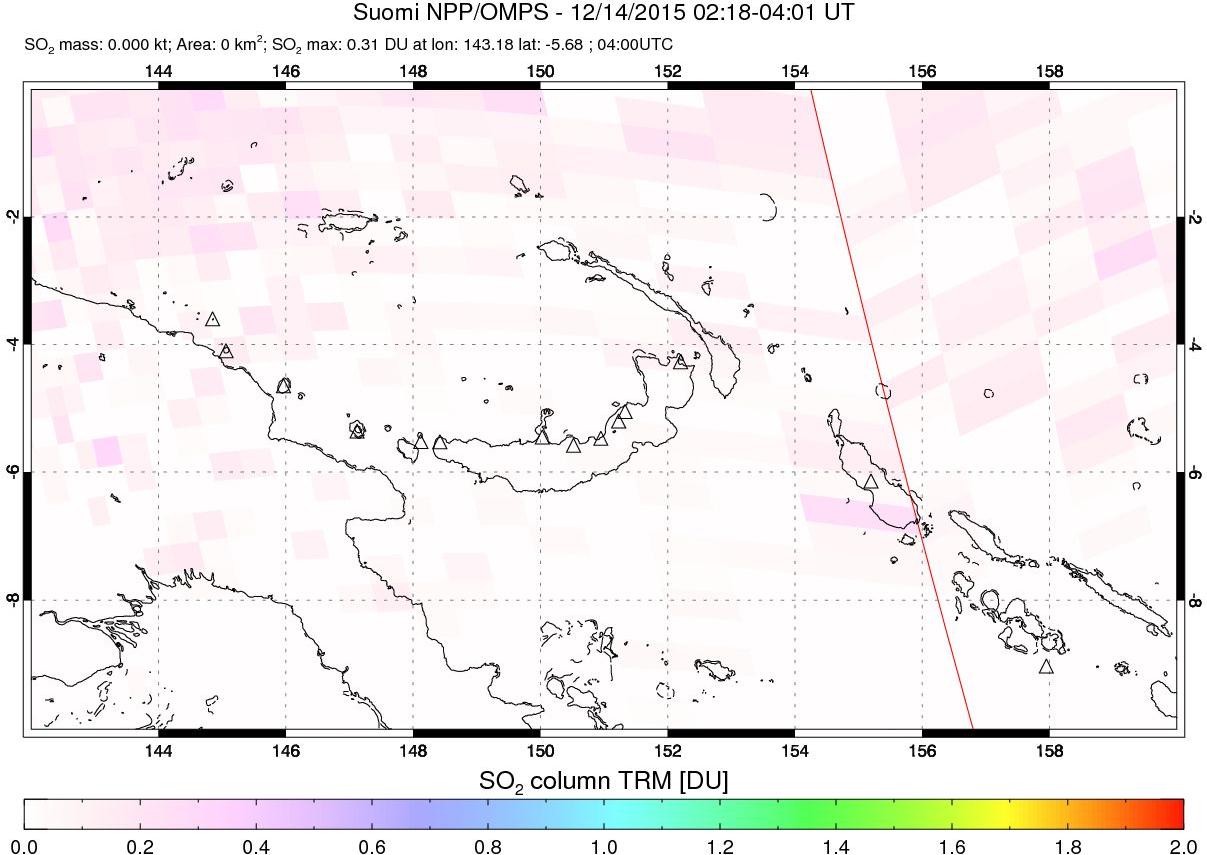 A sulfur dioxide image over Papua, New Guinea on Dec 14, 2015.