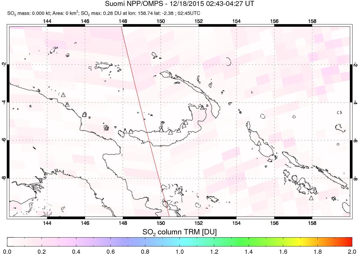 A sulfur dioxide image over Papua, New Guinea on Dec 18, 2015.