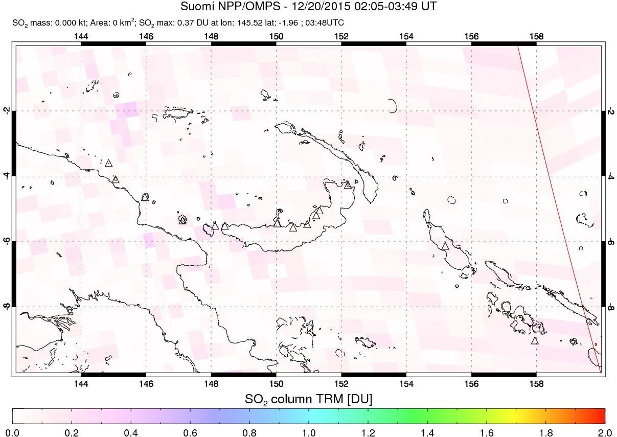 A sulfur dioxide image over Papua, New Guinea on Dec 20, 2015.