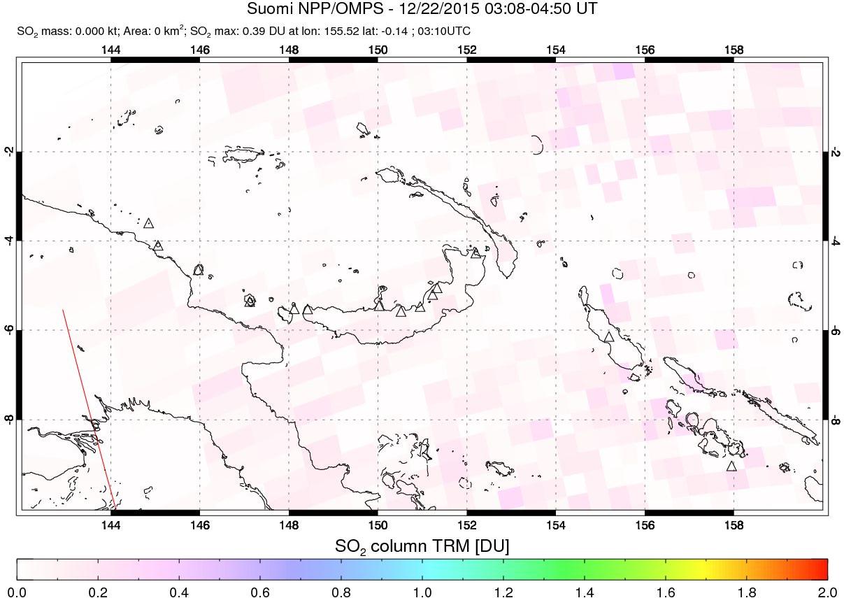 A sulfur dioxide image over Papua, New Guinea on Dec 22, 2015.