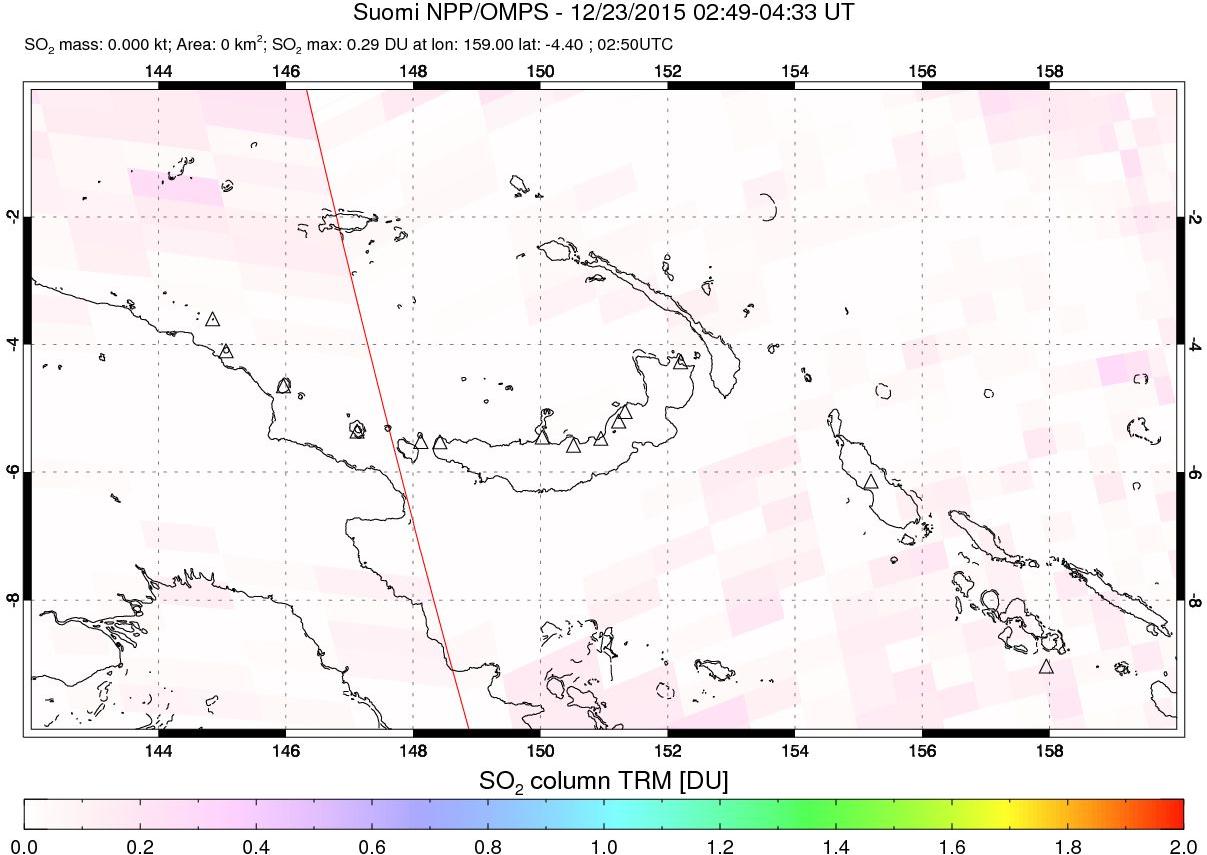 A sulfur dioxide image over Papua, New Guinea on Dec 23, 2015.