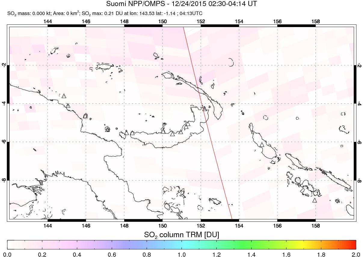 A sulfur dioxide image over Papua, New Guinea on Dec 24, 2015.