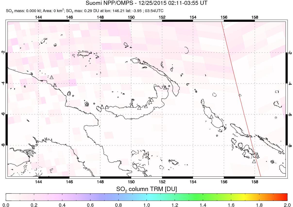 A sulfur dioxide image over Papua, New Guinea on Dec 25, 2015.