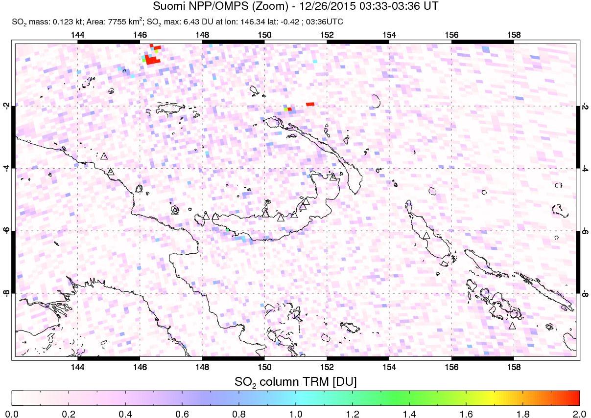 A sulfur dioxide image over Papua, New Guinea on Dec 26, 2015.