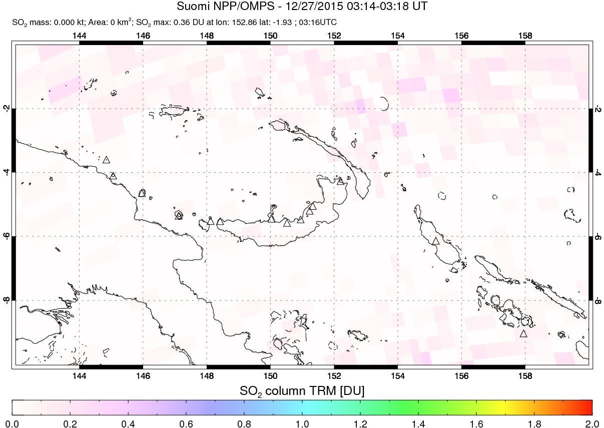 A sulfur dioxide image over Papua, New Guinea on Dec 27, 2015.