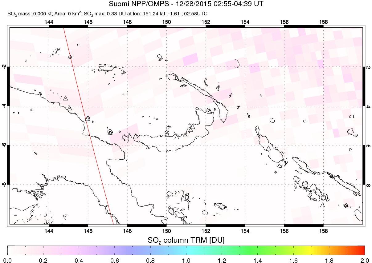 A sulfur dioxide image over Papua, New Guinea on Dec 28, 2015.