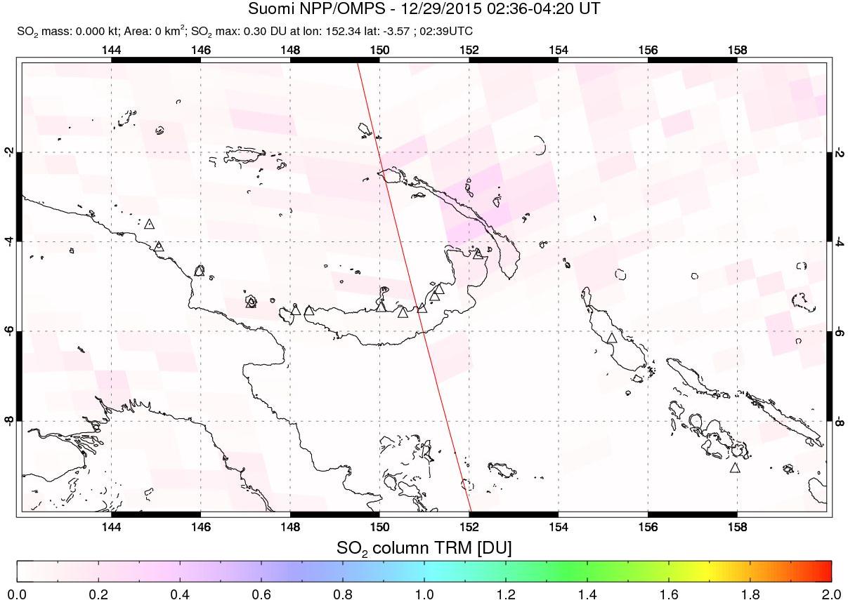 A sulfur dioxide image over Papua, New Guinea on Dec 29, 2015.