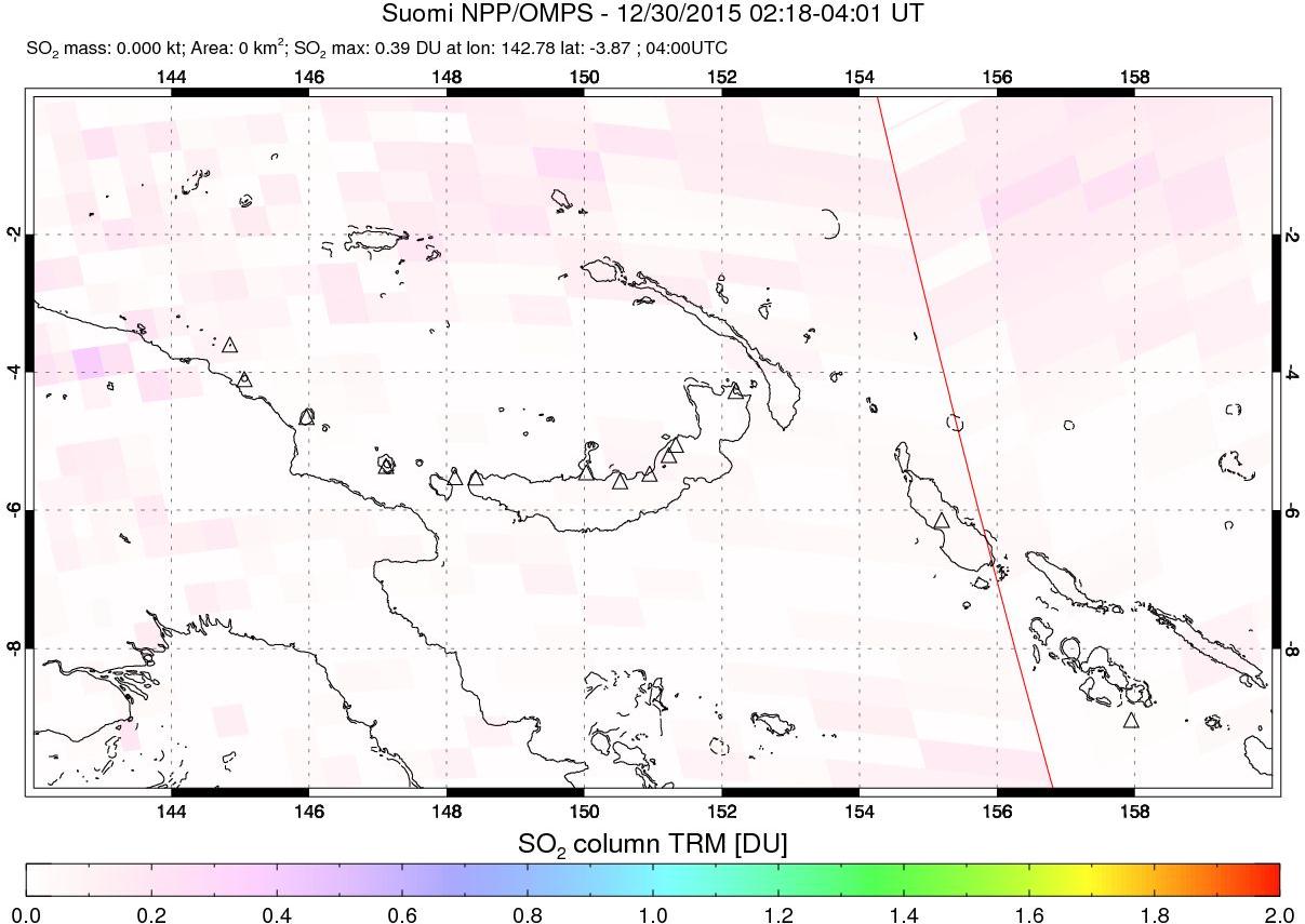 A sulfur dioxide image over Papua, New Guinea on Dec 30, 2015.