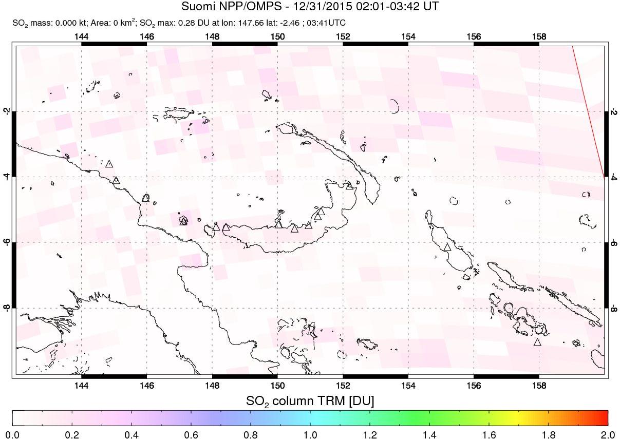 A sulfur dioxide image over Papua, New Guinea on Dec 31, 2015.