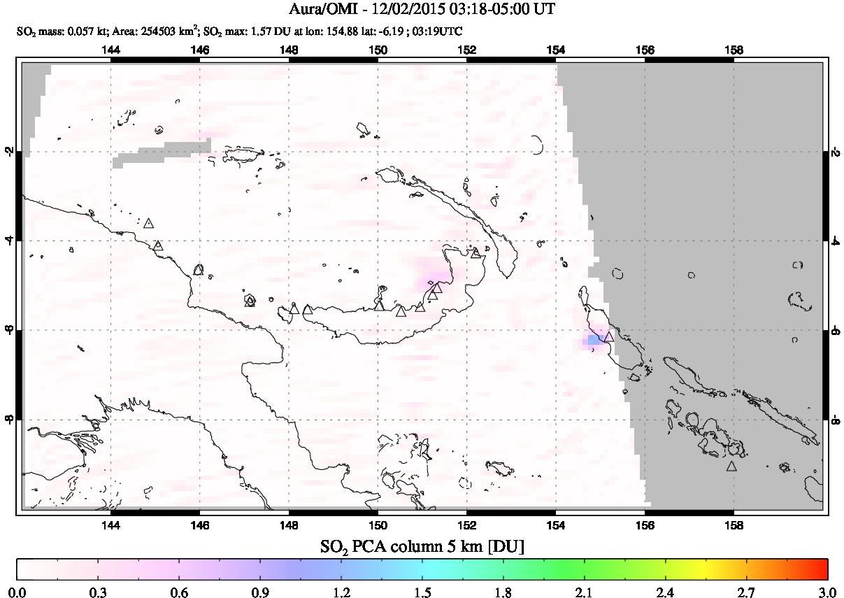 A sulfur dioxide image over Papua, New Guinea on Dec 02, 2015.