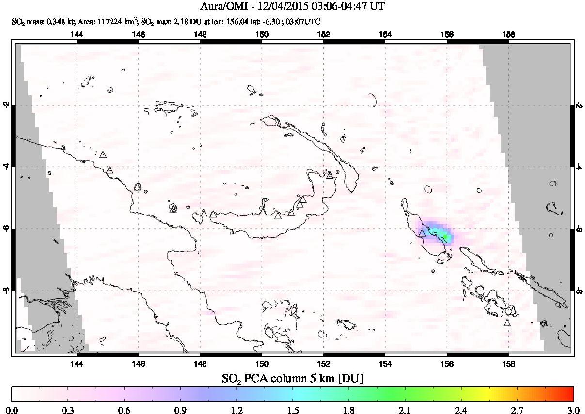 A sulfur dioxide image over Papua, New Guinea on Dec 04, 2015.