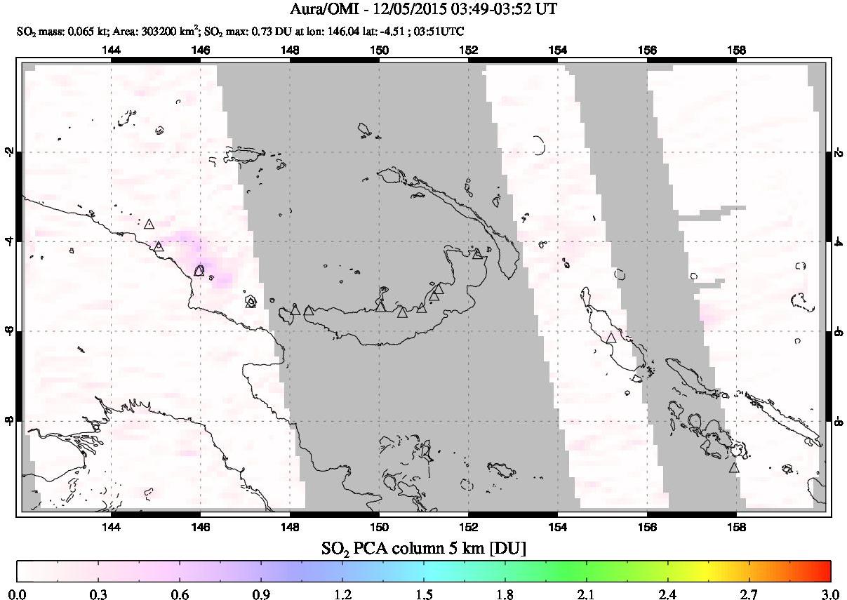 A sulfur dioxide image over Papua, New Guinea on Dec 05, 2015.