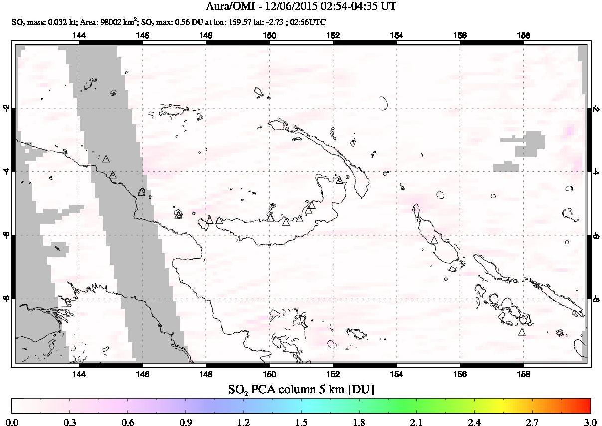 A sulfur dioxide image over Papua, New Guinea on Dec 06, 2015.