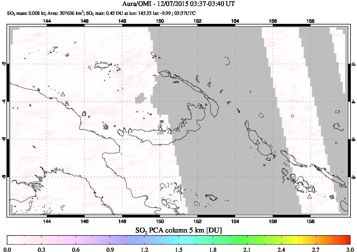 A sulfur dioxide image over Papua, New Guinea on Dec 07, 2015.