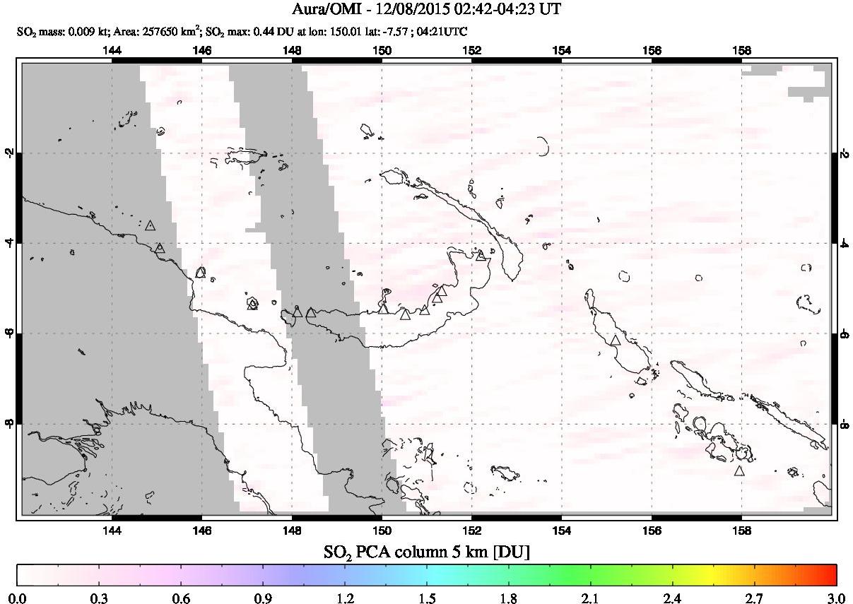 A sulfur dioxide image over Papua, New Guinea on Dec 08, 2015.