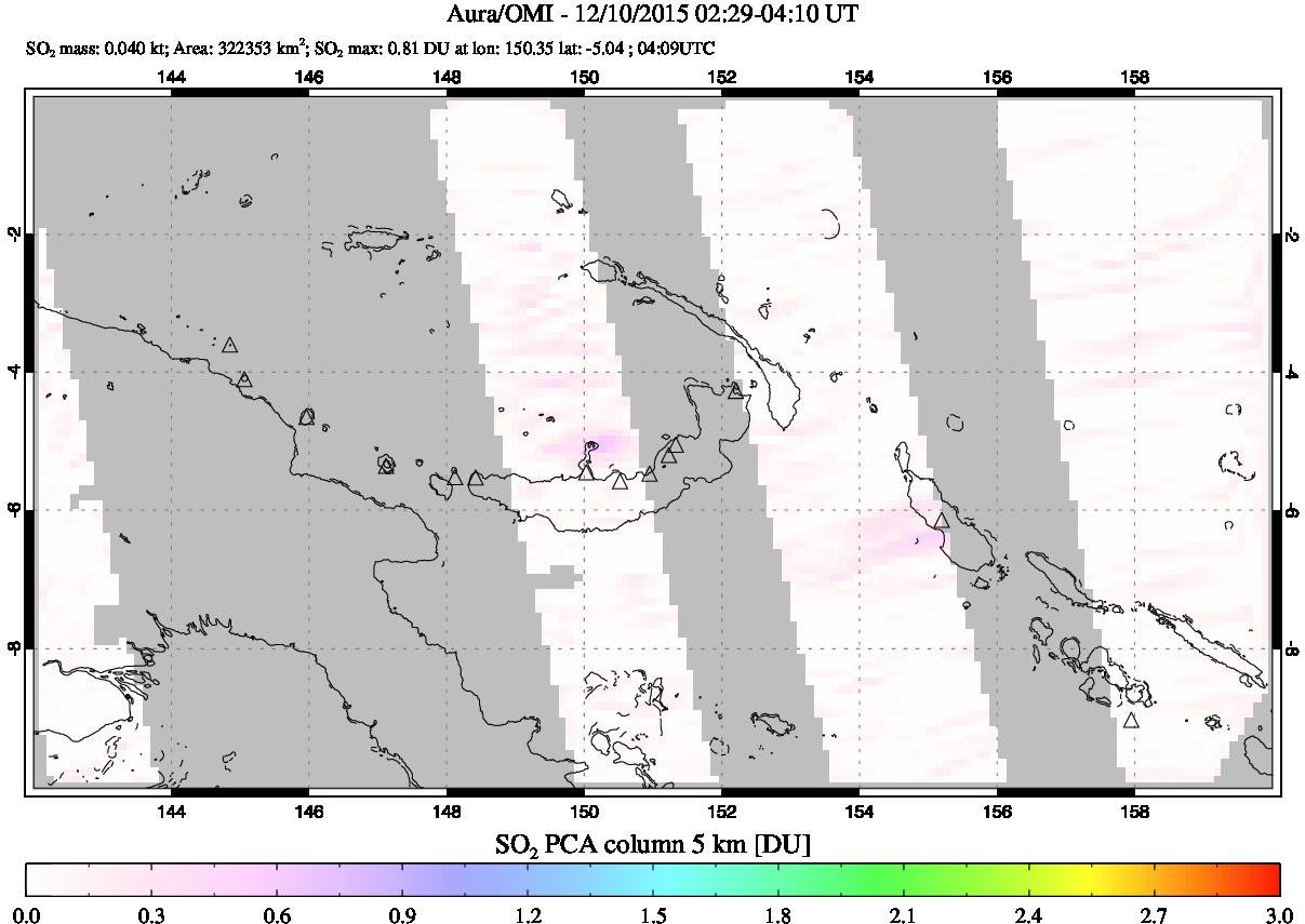 A sulfur dioxide image over Papua, New Guinea on Dec 10, 2015.