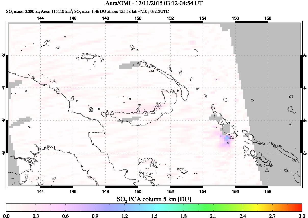 A sulfur dioxide image over Papua, New Guinea on Dec 11, 2015.