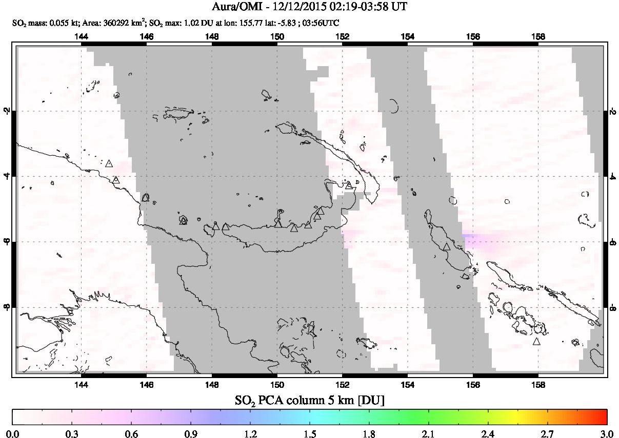 A sulfur dioxide image over Papua, New Guinea on Dec 12, 2015.