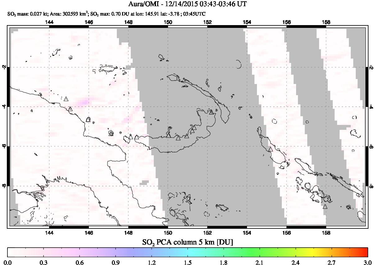 A sulfur dioxide image over Papua, New Guinea on Dec 14, 2015.