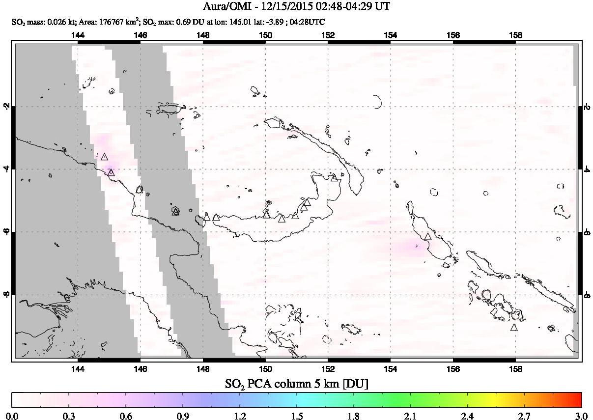 A sulfur dioxide image over Papua, New Guinea on Dec 15, 2015.