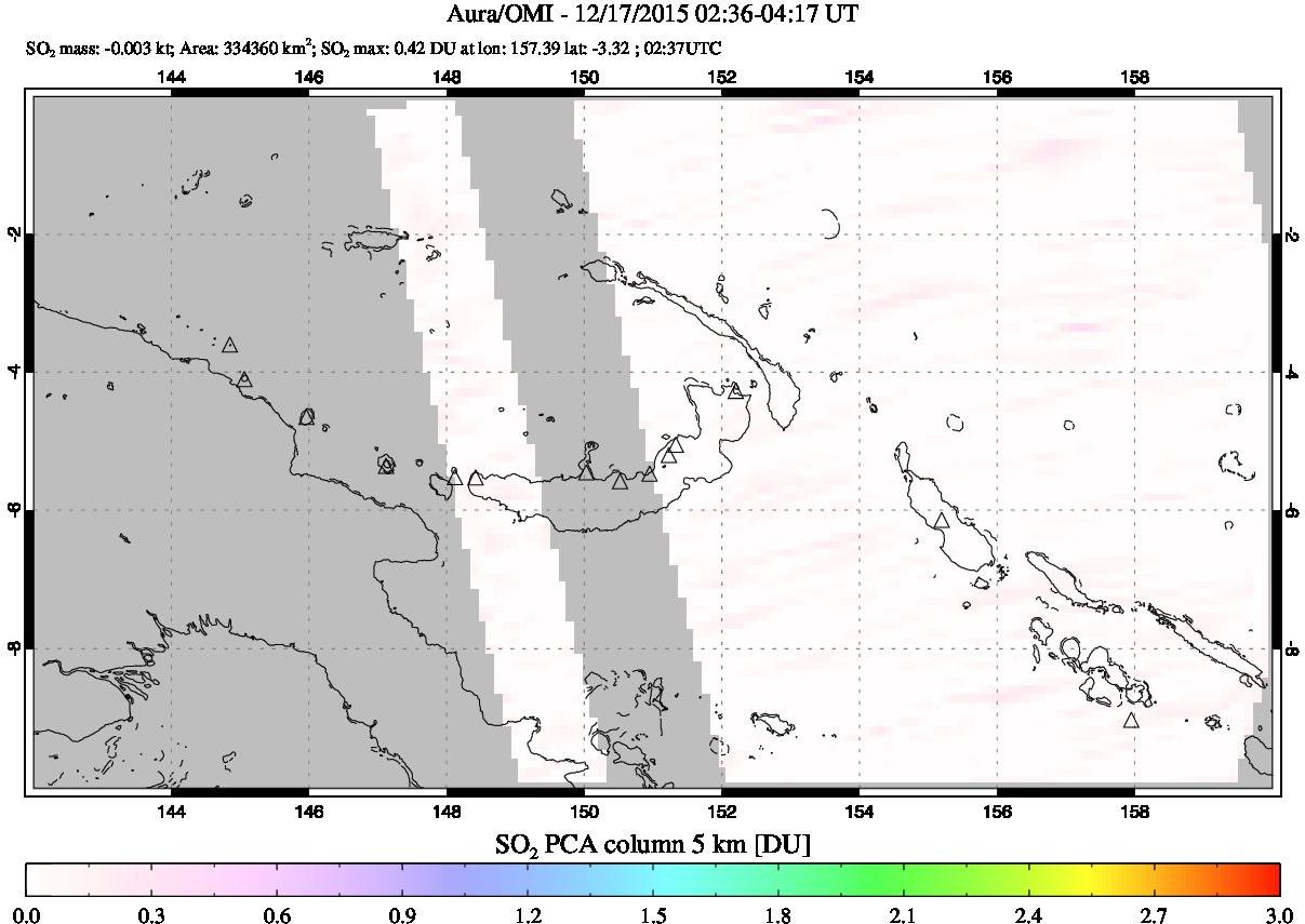 A sulfur dioxide image over Papua, New Guinea on Dec 17, 2015.