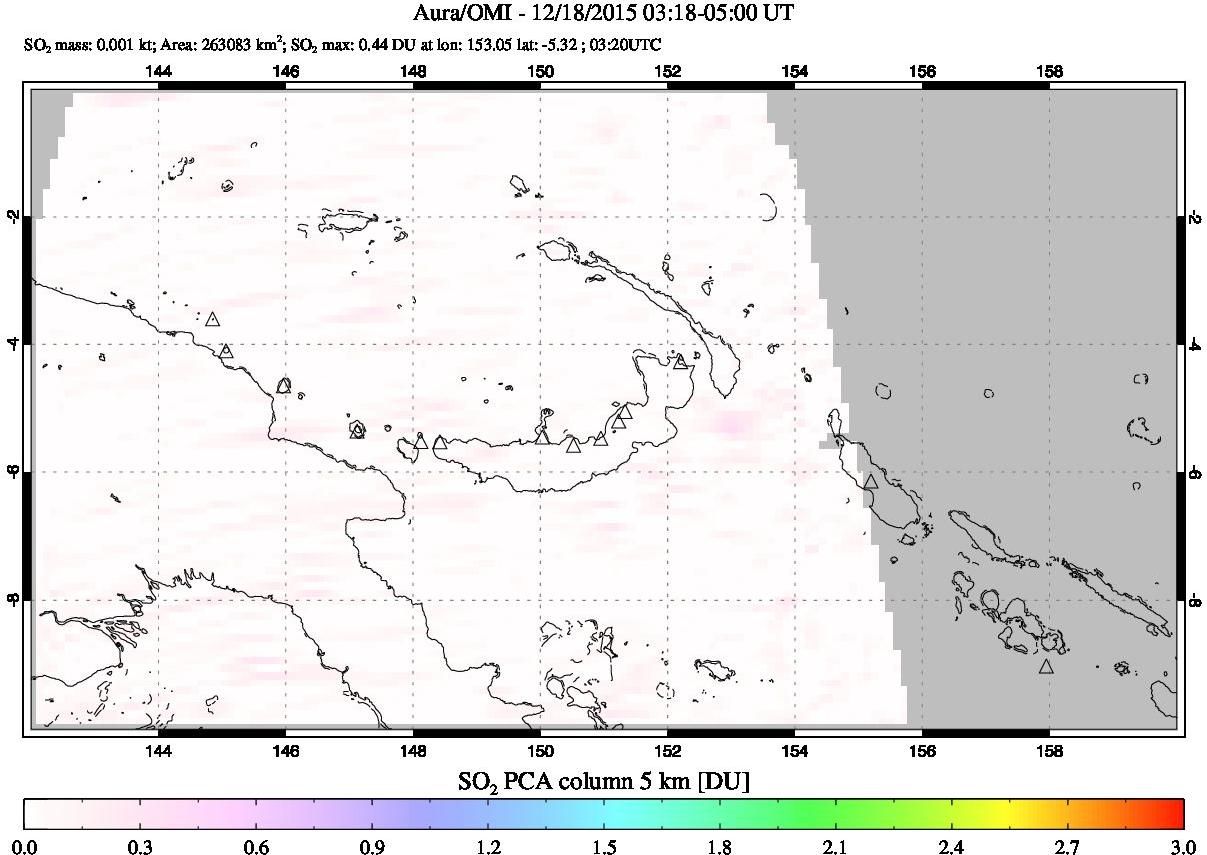 A sulfur dioxide image over Papua, New Guinea on Dec 18, 2015.