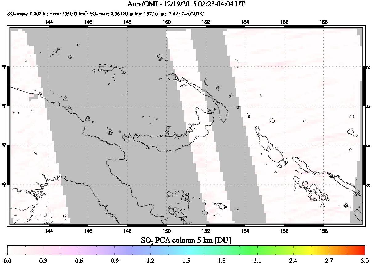 A sulfur dioxide image over Papua, New Guinea on Dec 19, 2015.