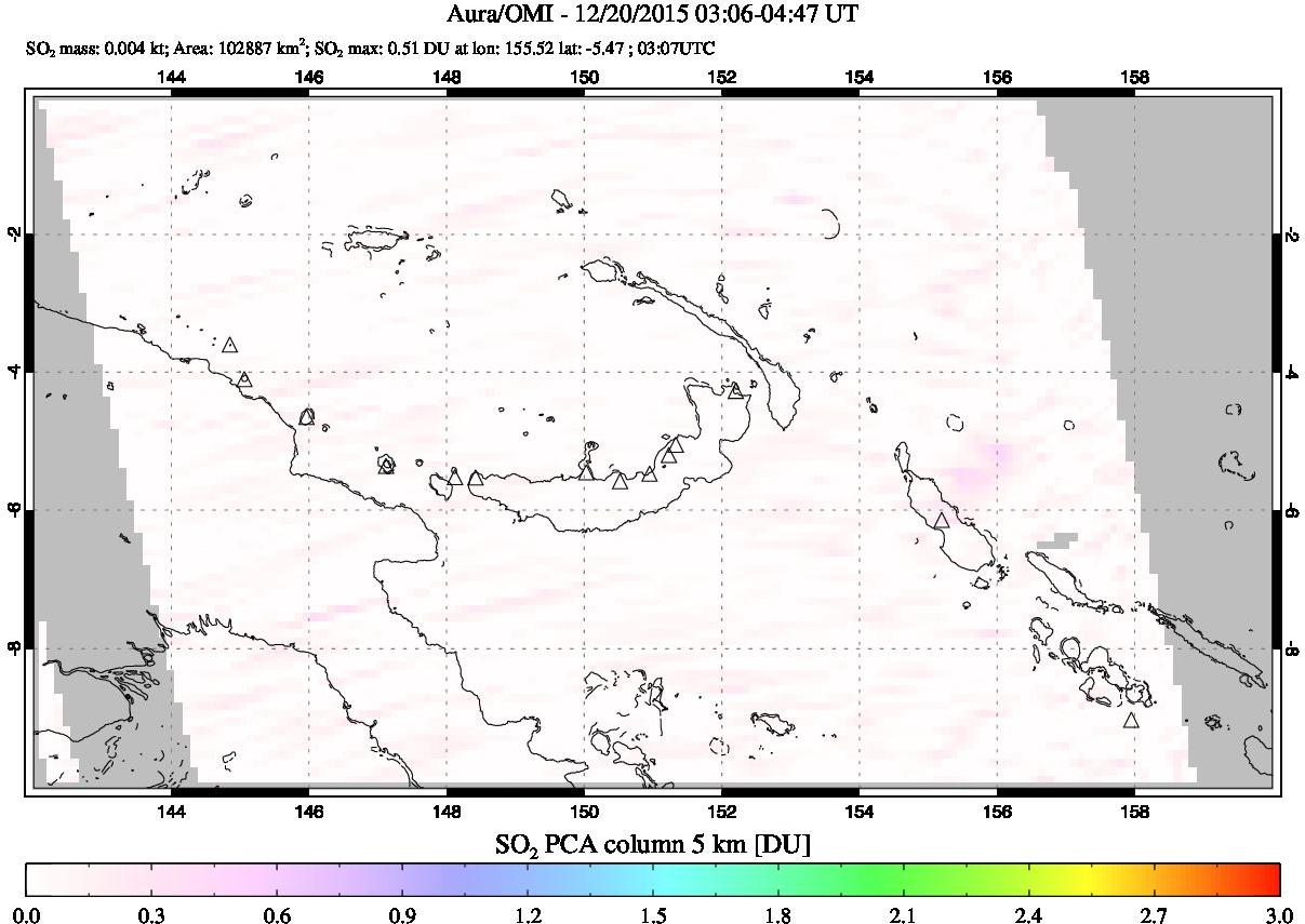 A sulfur dioxide image over Papua, New Guinea on Dec 20, 2015.