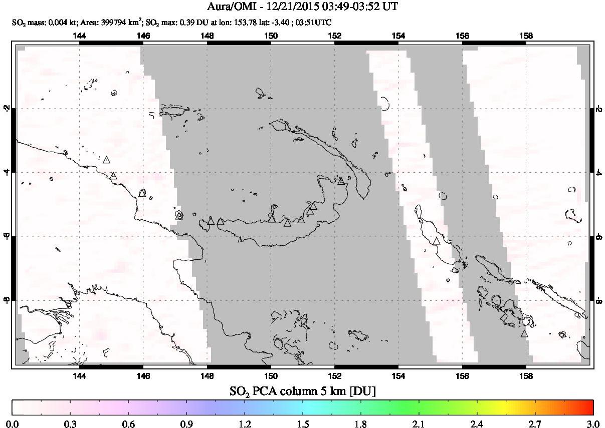 A sulfur dioxide image over Papua, New Guinea on Dec 21, 2015.