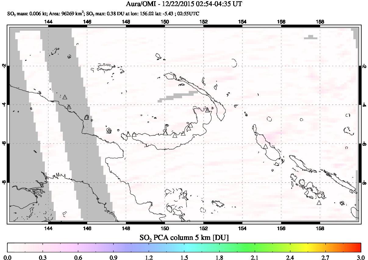 A sulfur dioxide image over Papua, New Guinea on Dec 22, 2015.