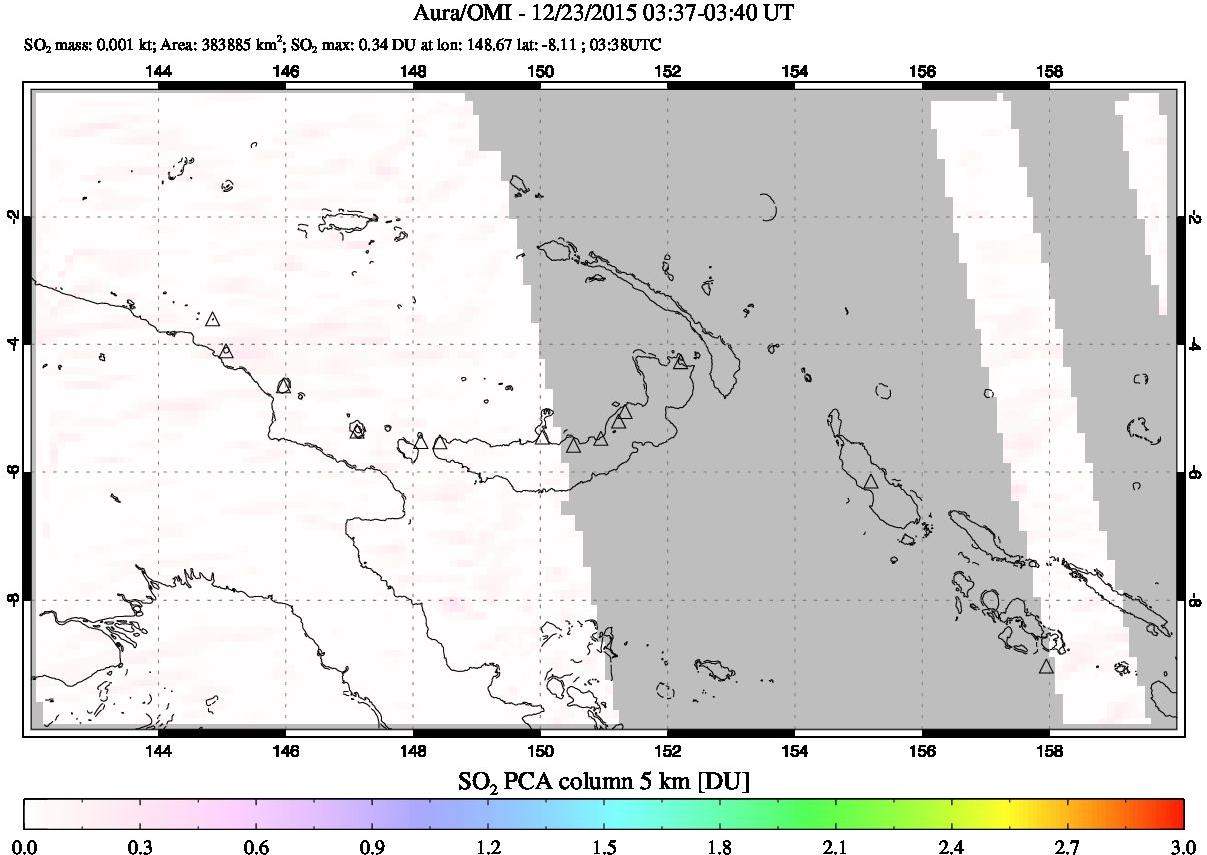 A sulfur dioxide image over Papua, New Guinea on Dec 23, 2015.