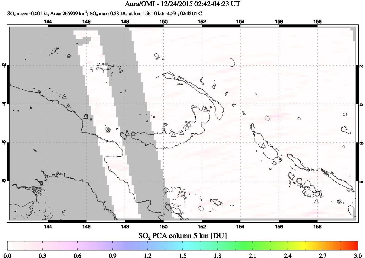 A sulfur dioxide image over Papua, New Guinea on Dec 24, 2015.