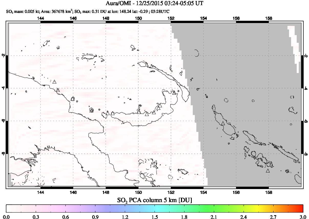 A sulfur dioxide image over Papua, New Guinea on Dec 25, 2015.