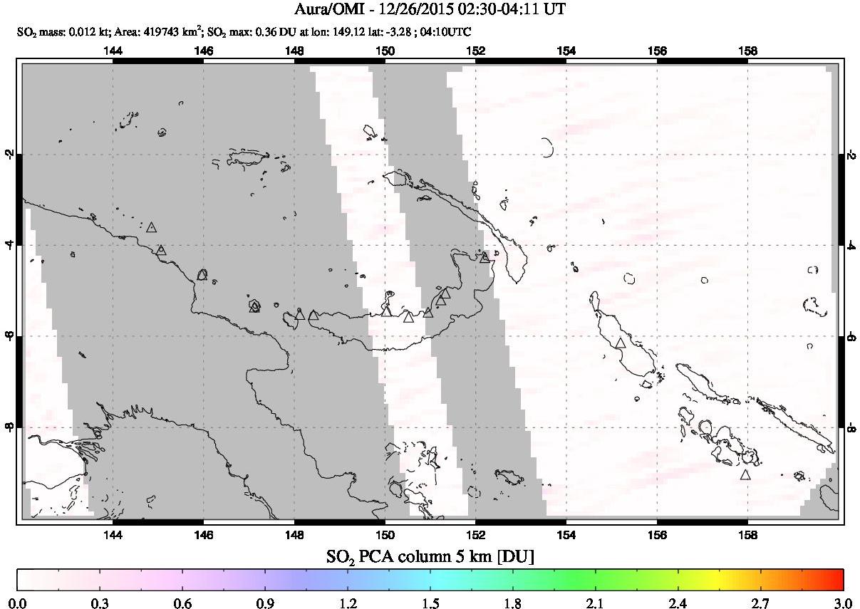 A sulfur dioxide image over Papua, New Guinea on Dec 26, 2015.