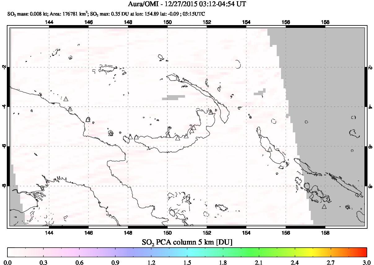 A sulfur dioxide image over Papua, New Guinea on Dec 27, 2015.