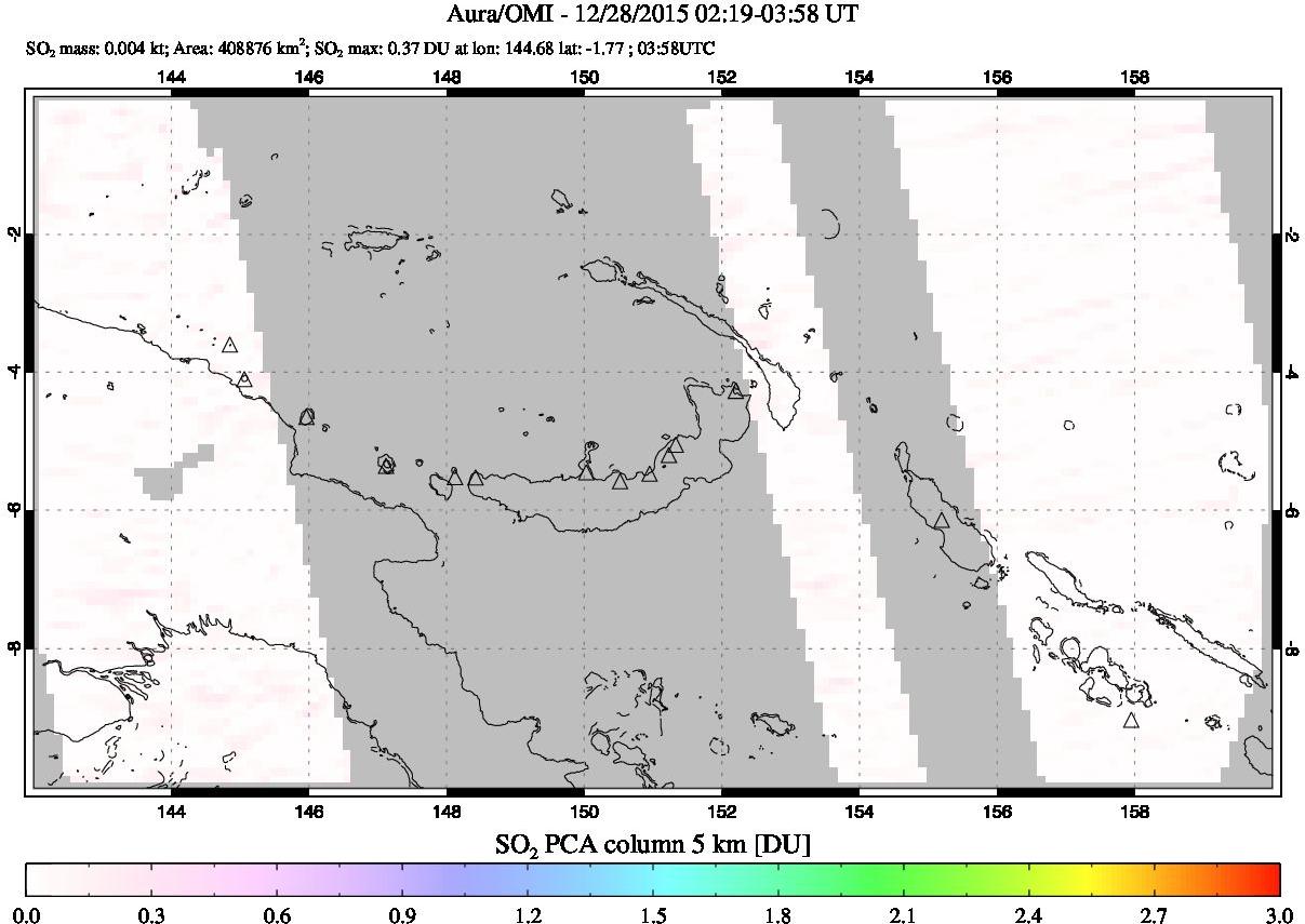 A sulfur dioxide image over Papua, New Guinea on Dec 28, 2015.